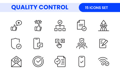 Quality Control line icon set. Included the icons as inspect, QA, qualify, quality control, check, verify, and more.