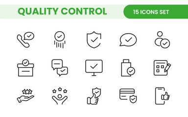 Quality Control line icon set. Included the icons as inspect, QA, qualify, quality control, check, verify, and more.