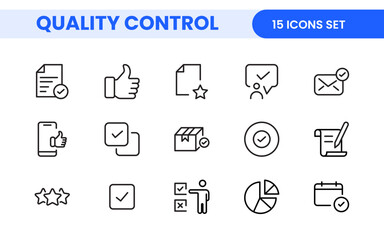 Quality Control line icon set. Included the icons as inspect, QA, qualify, quality control, check, verify, and more.