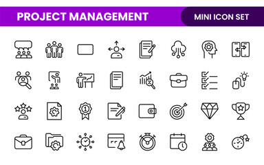 Project Management web icons in line style. Outline icon collection related to Schedule, human resource, management, development, planning, and more.