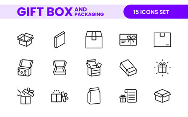 Elegantly Crafted Gift Box & Packaging Icon Set: Perfect for Celebrating Special Occasions, Events, and Holidays with High-Quality Icons that Enhance Branding, Digital Designs, and Print Media