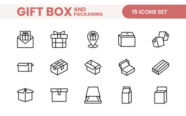 Elegantly Crafted Gift Box & Packaging Icon Set: Perfect for Celebrating Special Occasions, Events, and Holidays with High-Quality Icons that Enhance Branding, Digital Designs, and Print Media