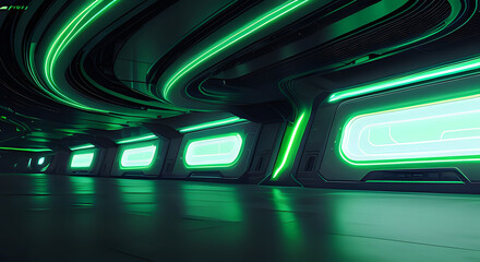 Obraz premium grünes Neon Raumschiff innere