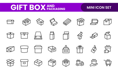 Elegantly Crafted Gift Box & Packaging Icon Set: Perfect for Celebrating Special Occasions, Events, and Holidays with High-Quality Icons that Enhance Branding, Digital Designs, and Print Media