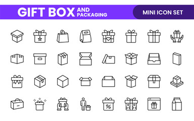 Elegantly Crafted Gift Box & Packaging Icon Set: Perfect for Celebrating Special Occasions, Events, and Holidays with High-Quality Icons that Enhance Branding, Digital Designs, and Print Media