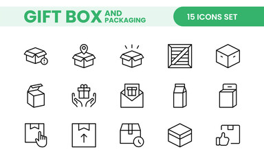 Elegantly Crafted Gift Box & Packaging Icon Set: Perfect for Celebrating Special Occasions, Events, and Holidays with High-Quality Icons that Enhance Branding, Digital Designs, and Print Media