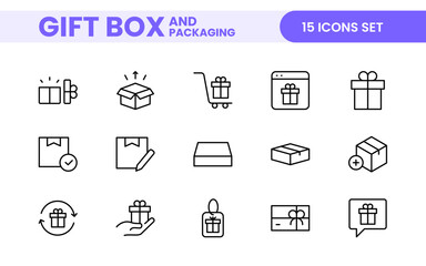 Elegantly Crafted Gift Box & Packaging Icon Set: Perfect for Celebrating Special Occasions, Events, and Holidays with High-Quality Icons that Enhance Branding, Digital Designs, and Print Media