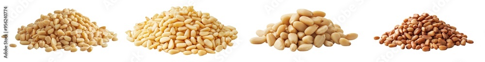 Poster isolated pine nut on white background with depth of field