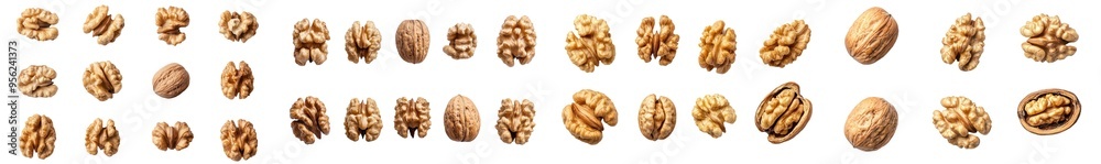 Poster the walnut is isolated on a white background, with a full depth of field