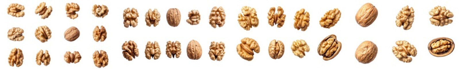 The walnut is isolated on a white background, with a full depth of field