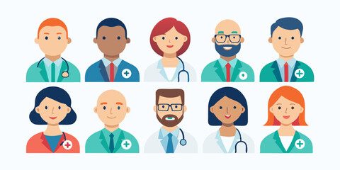 Doctors avatar set vector icon, Hospital man and women staff face vector illustration