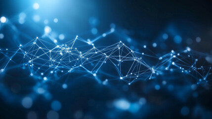  Abstract Network of Connected Nodes and Lines, Blue Digital Background