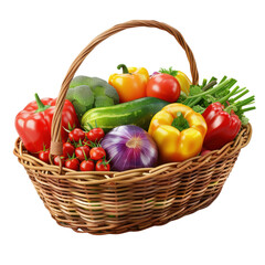 A vibrant basket filled with fresh vegetables showcasing colorful peppers, tomatoes, and greens, perfect for healthy cooking.
