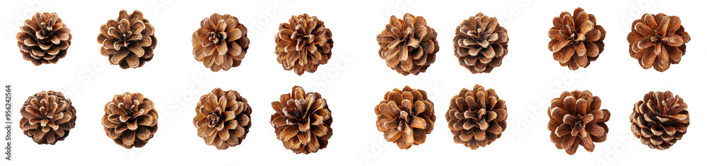 Poster cedar pine cone isolated on white background, depth of field full