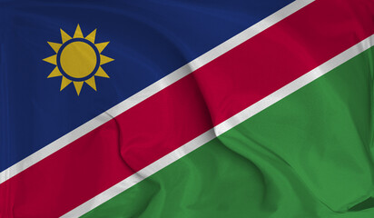 An up close view of Namibia flag flying textures