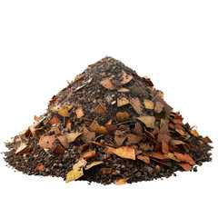 Autumn leaves combined with soil create a natural mound, perfect for gardening or composting projects.