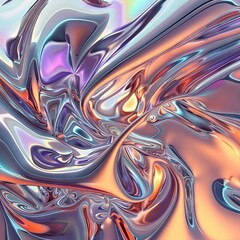 Abstract Liquid Metallic Art with Iridescent Colors and Fluid Movement