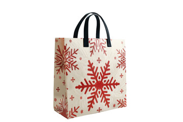 Festive shopping bag adorned with snowflake design, perfect for holiday gifts and seasonal promotions.