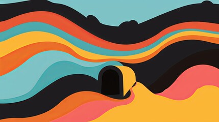 Abstract Flowing Waves with Turquoise and Orange Accents