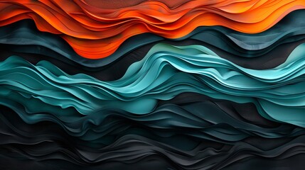 Abstract Flowing Waves with Turquoise and Orange Accents