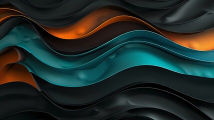 Abstract Flowing Waves with Turquoise and Orange Accents