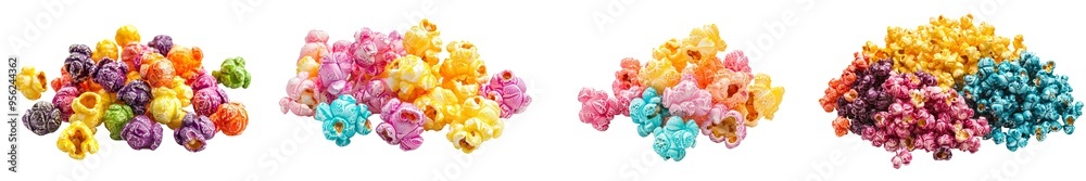 Poster a colored fruity popcorn on an isolated white background. a clipping path is used, and full depth of