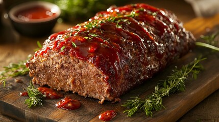 Delightful homemade meatloaf featuring juicy ground beef, savory spices, and a tangy ketchup glaze. 