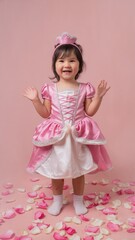 Fototapeta premium Cute Japanese Girl in Pink Princess Halloween Costume