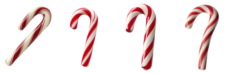 Fototapeta premium A falling Christmas candy cane isolated on a white background, clipped path, full depth of field