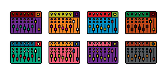 Original vector icon set in vintage style. Music mixer console.