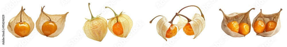 Poster this is a closeup of the physalis of a cape gooseberry isolated on a white background and at full de