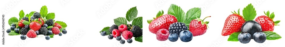 Canvas Prints Isolated on a white background, strawberry, raspberry, blueberry, and blackberry mix