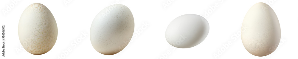 Poster an egg without a shell, isolated on a white background, in full depth of field