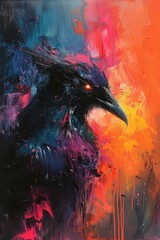 Fototapeta premium A Raven in a Fiery Abstract Landscape