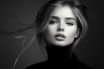 Fototapeta premium Elegant black and white fashion portrait of woman in ballet style.