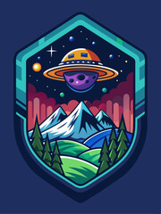 Obraz premium UFO Over Majestic Mountain Landscape