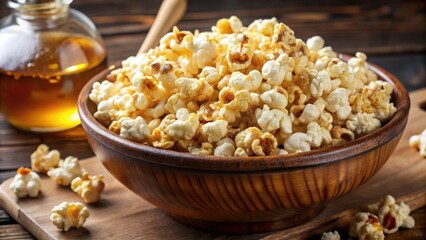 A Bowl of Buttery Caramel Popcorn with Oil in the Background