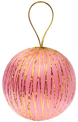 Pink and golden Christmas tree toy ball isolated on a transparent background. Completely in focus.