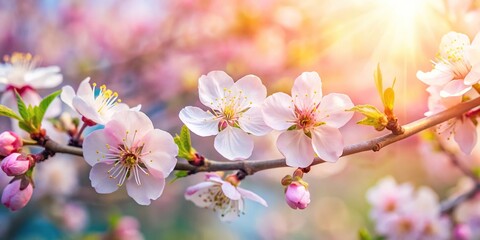 Closeup of blooming flower in orchard macro cherry blossom tree branch