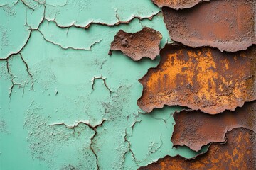 Obraz premium Rusted Metal Surface with Cracked Green Paint