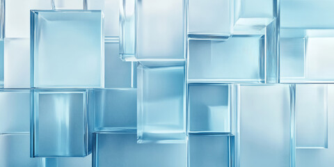 Rectangular elements made of transparent glass on a blue background