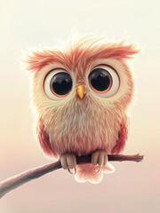 Fototapeta premium Cute Cartoon Owl Perched on Branch