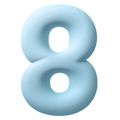 Blue pastel number 8 isolated on transparent background. png