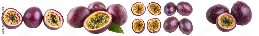 Poster an isolated passionfruit on a white background was clipped with a path, and the background was in fu