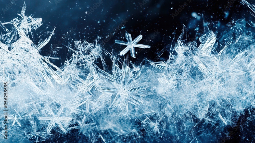 Poster delicate snowflakes blend seamlessly with fluid lines, creating an abstract winter design against a 