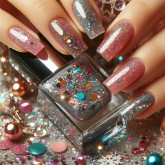 79 21 Glitter Nail Polish nail polish with glittery accents or p