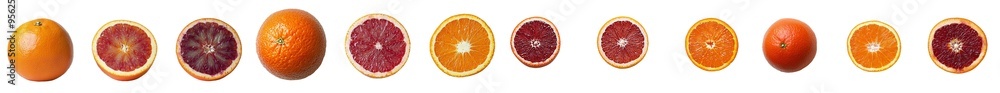 Poster A slice of red blood orange on a white background with a clipping path and a full depth of field.