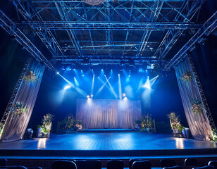 Free stage with lights, lighting devices.