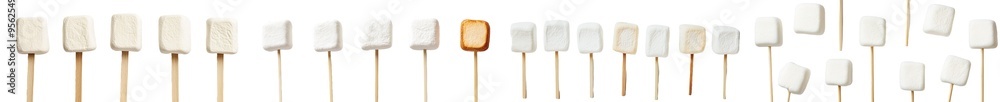 Poster isolated marshmallow on wooden stick with full depth of field on a white background