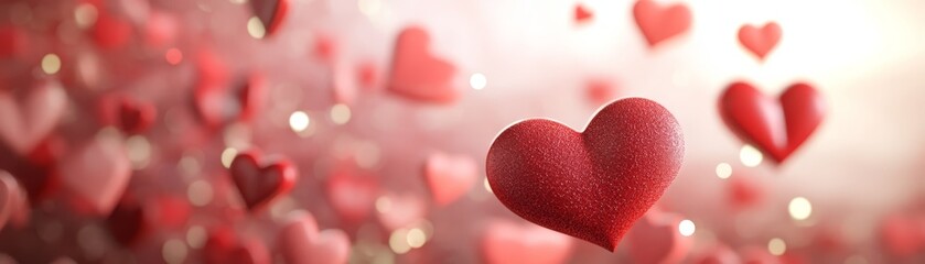 Obraz premium Red Glitter Hearts Bokeh Background Valentine's Day